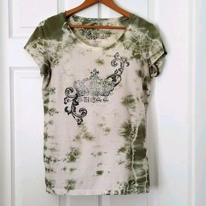 Guess Tie Dye Green T-Shirt Bling Logo Small Holes